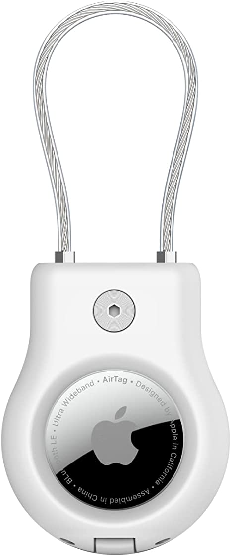 Belkin Apple AirTag Secure Holder with Wire Cable - AirTag Holder - Lock & Protect Air Tags in Durable Scratch Resistant Case - Protective AirTag Keychain Accessory for Keys, Luggage & More - White