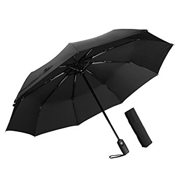 60Mph Windproof Umbrella,TOPELEK Automatic Extra Strong Umbrella with Reinforced 9 Ribs,Compact Fast Drying Folding Travel Umbrella,Auto Open/Close and Slip-Proof Handle for Easy Carry,Classic Black Umbrella for Men and Women