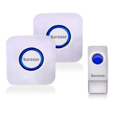 Wireless Doorbell Kits，Barsone Wireless Door Bell Chimes with 1 Push Button and 2 Remote Receivers Operating at Over 1000-Feet Range(4 Levels Volume,52 Chimes)No Batteries Required for Receiver