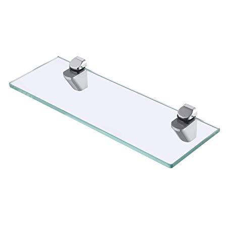 KES 14-Inch Bathroom Tempered Glass Shelf 8MM-Thick Wall Mount Rectangular, Polished Chrome Bracket, BGS3202S35