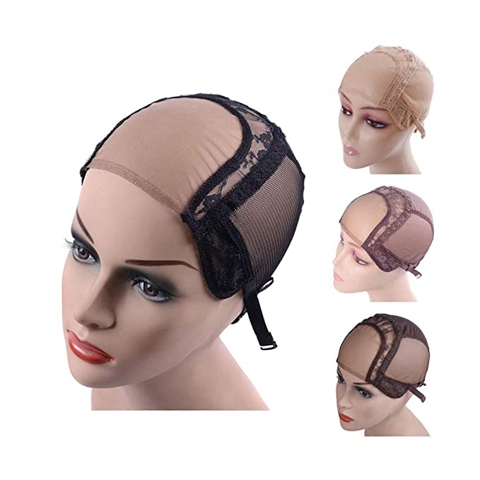 4X4 U Part Swiss Lace Wig Cap for Making Wigs with Adjustable Straps on the Back Glueless Hairnets(Black M)
