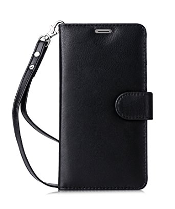 Note 5 Case,FYY [Top-Notch Series] Premium Genuine Leather Wallet Case Stand Cover for Samsung Galaxy Note 5 Black