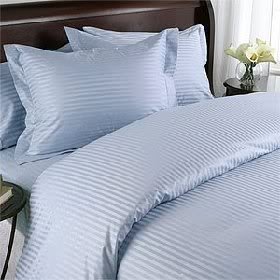 4 Piece LUXURIOUS 1200 Thread Count QUEEN Size Siberian Goose Down Comforter SET 100%&nbsp;EGYPTIAN COTTON, BLUE Stripe&nbsp;Color, 1200 TC - 750FP - 50Oz.