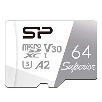 Silicon Power 64GB R/W up to 100/ 80MB/s Superior Micro SDXC UHS-I (U3), V30 4K A2, High Speed MicroSD Card with Adapter