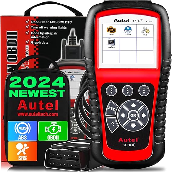 Autel AutoLink AL619 ABS SRS OBD2 Scanner, 2024 Autel Diagnostic Scan Tool with ABS Airbag Warning Lights Reset, Code Reader with Enhanced 10 Test Modes, Upgarded Ver. of ML619/ AL519/ AL319