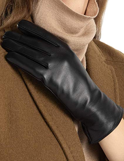 Women's Full-Hand Touchscreen Genuine Leather Gloves Winter Warm 100% Cashmere Lined