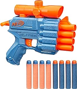 Nerf Elite 2.0, Blaster Prospect QS-4, 8 fléchettes Nerf Elite Officielles, Tire 4 fléchettes, viseur de précision Fixe GXP-811503 Multicolore