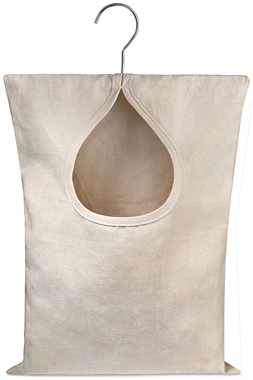 Clothespin Bag - 11" x 15" - Holds 100 Medium-Sized Clothes Pins, Durable Canvas Material, Swivel Hook for Hanging and Effortlessly Sliding on the Clothesline with an Extra-Large Opening.