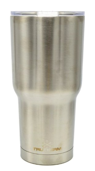 TruTherm 30oz. Thermal Tumbler - Vacuum Insulated Stainless Steel Double Walled Travel Mug with Clear Plastic Lid
