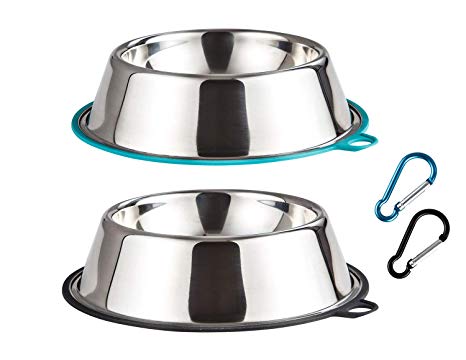 Peggy 11 Light Anti-tip Stainless Steel Dog Cat Bowl with Non-Slip Bonded Silicone Ring and Free Carabiner for Travel