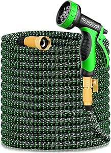 100FT Expandable Garden Hose - with 10-Function Nozzle - Lightweight, No-Kink, Durable 4-Layer Design, Leak-Proof Brass Connectors, Flexible Retractable Water Hose