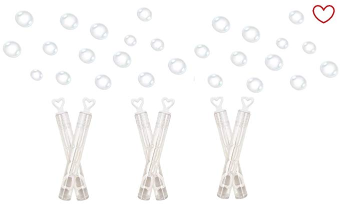 SHATCHI 6139 24 Wedding Wand Heart Tube Bubble Favours Table Decoration Party Accessories, White, Pack Of 24