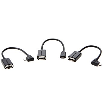 Micro USB OTG Cable, CableCreation (3 Pack) Micro B Male to USB 2.0 A Female OTG(On-The-Go) Cable, Assorted by Micro USB Angle Direction, (Straight, Left Angle, Right Angle), 15CM/ Black