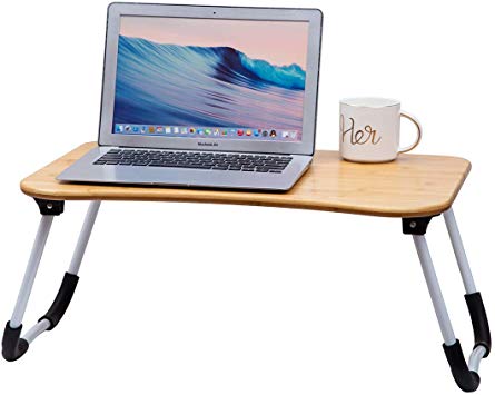 ZHU CHUANG Multifunctional Lap Desk Breakfast Serving Bed Tray Sofa Tray with Foldable Legs Natural Color 100% Solid Bamboo (Simple 2(Bamboo & Metal))