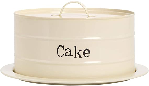 Harbour Housewares Industrial Cake Storage Tin with Dome - Vintage Style Steel Display Stand Plate with Cover - Cream