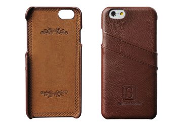 iPhone 6/6s Coated Leather Case with Slots for ID/bank cards - Perfect Slim Fit Luxury Cases by Simons of London - Walnut Brown Back Cover with Gift Box - Enhance & Protect your iPhone today!