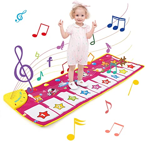 NEWSTYLE Music Toys, Kids Musical Mat, Music Keyboard Piano Mat Dance Floor Mat Carpet, Baby Touch Playmat Animal Blanket Early Educational Toy for Kids Toddler Girls Boys 2 Years Old (39.5"x14")