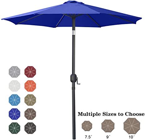 ABCCANOPY 7.5' Patio Umbrella Table Market Umbrella with Push Button Tilt for Garden, Deck, Backyard and Pool, 6 Ribs 13 Colors,Blue