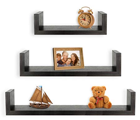 Greenco Set of 3 Floating U Shelves, Espresso Finish