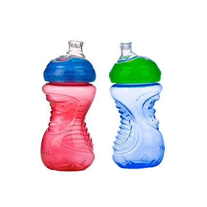 Nuby 2-Pack No-Spill Easy Grip Cup with Super Spout, 10 Ounce, Colors May Vary