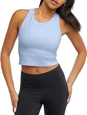 Champion Women's Crop Top, Soft Touch, Moisture Wicking, Ribbed Cropped Top for Women