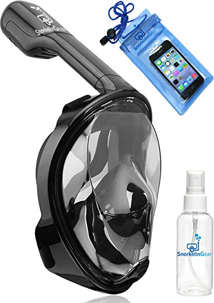 SnorkelinGear Snorkel Mask Set for Adults and Children, Full Face Easybreath Snorkeling Gear with 180 Sea View including Universal Waterproof Case and Anti Fog Spray
