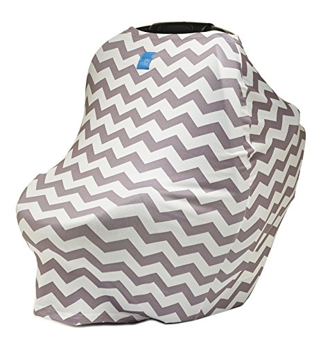 Org Store Premium Stretchy Car Seat Cover Canopy | Nursing Cover for Breastfeeding Moms | Grocery Cart & Highchair Cover (Gray Chevron)
