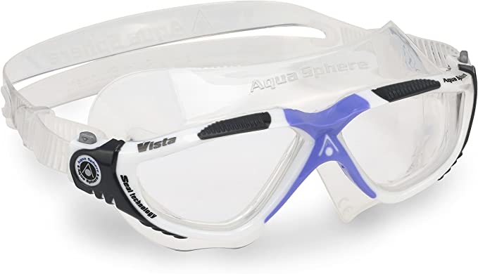 Aqua Sphere Vista Adult Unisex Goggles | Premium Quality Made in Italy - White/Lilac with Clear Lens, One Size (MS1750950LC)