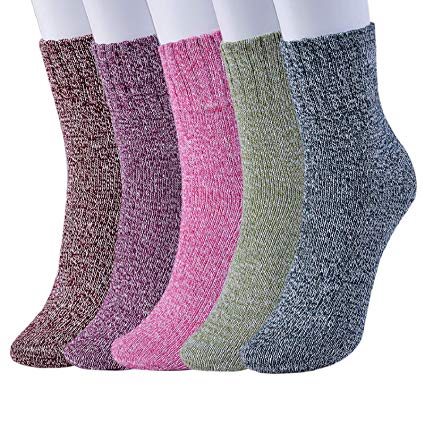Feethit 5 Pairs Womens Wool Socks Thick Soft Knit Warm Fuzzy Casual Winter Socks