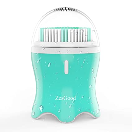 Electric Sonic Vibrating Facial Brush, ZesGood 3 in 1 Mini Facial Cleansing Brush with 2 Brush Heads/3 Type Vibrations for Gentle Cleansing & Deep Scrubbing/Exfoliating, Waterproof/Rechargeable