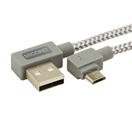 Micord 1m 3.3ft Right Angle Micro USB Cable, Nylon Braided 90 Degree USB A to Micro B Charging & Data Sync Cable for Samsung / HTC and Other Android Devices (Grey)