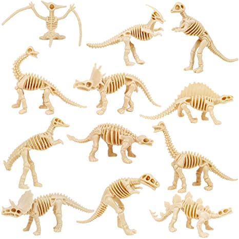 LIKYUU Dinosaur Fossil Skeleton (12 Pieces) Assorted Dino Bones Skeleton Toy Figures for Science Play Rewards, Dino Sand Dig ,Decorations, Party Favor for Kids