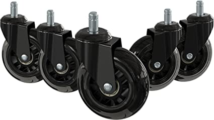 Flash Furniture Set of 5 Replacement Rollerblade Casters for Commercial & Home Office Chairs - Transparent Polyurethane Rollerblade Wheels - Hardwood & Carpet, Black/Clear, 3" D x 1" W x 4.5" H