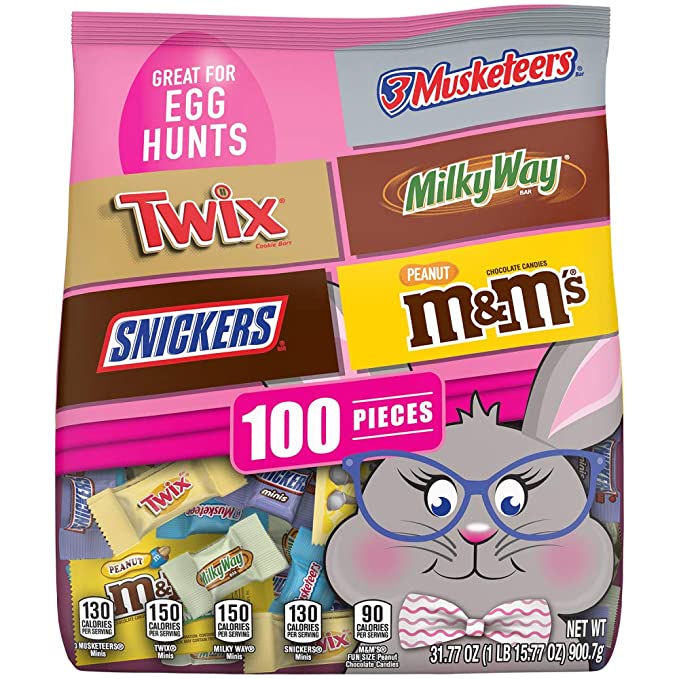 M&M'S PEANUT, MILKY WAY, TWIX, 3 MUSKETEERS & SNICKERS Easter Chocolate Candy Spring Variety Mix 31.77-Ounce 100-Piece Bag