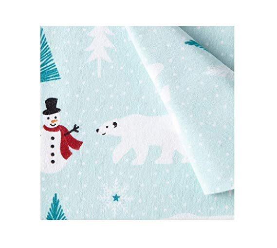 North Pole Trading Co. 100% Cotton Heavyweight Flannel Sheet Set Winter Polar Bears & Snowmen (Twin XL)