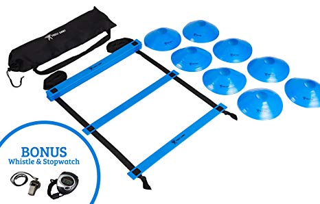 Frost Giant Fitness Agility Ladder By Tactical Endurance & Speed TrainingDrillsKit | Complete Bundle With 8 Sports Cones, Bonus Whistle & Stopwatch | Faster Footwork & Improved Movement Skills