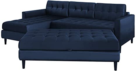 SELSEY Kopenhaga - Corner Sofa/Sofa Bed / 3 Seater Lounge in a Beautiful Monolith Blue Fabric with Separate Ottoman