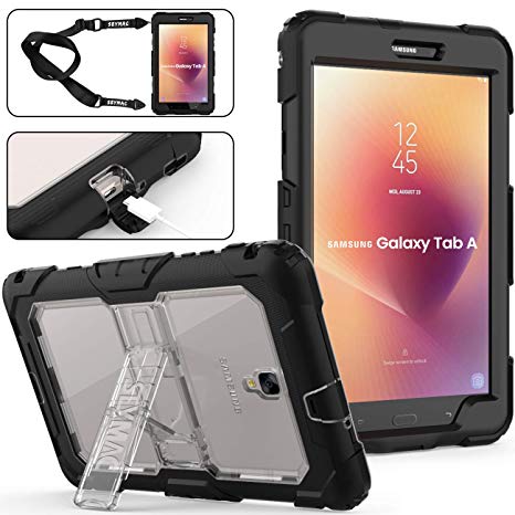 SEYMAC Stock Galaxy Tab A 8.0 T380/T385 Case (NOT for Tab E 8.0 inch Tablet), Full-Body [Hybrid Drop Protection] Armor Case with [Kickstand] & [Portable Strap] for Samsung Tab A 8.0 T380/T385 - Clear