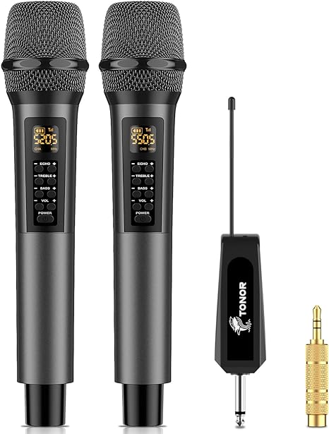 Wireless Microphone, TONOR UHF Metal Cordless Handheld Mic System with Receiver, for Karaoke, Singing, Party, Wedding, DJ, Speech, 200ft(TW525)