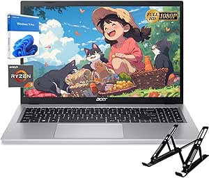 acer Aspire 3 Slim Laptop - 15.6" FHD Display, AMD Ryzen 3 7320U Processor, 8GB LPDDR5 RAM, 256GB SSD, AMD Radeon Graphics, USB Type A&C, WiFi 6, Windows 11 Pro, with Laptop Stand