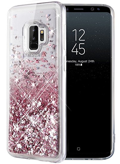 Galaxy S9 Plus Case, Caka Galaxy S9 Plus Glitter Case [Liquid Series] Luxury Fashion Bling Flowing Liquid Floating Sparkle Glitter TPU Bumper Case for Samsung Galaxy S9 Plus - (Rose Gold)