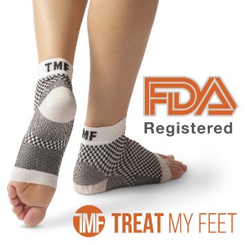 Compression Foot Sleeves By Treat My Feet - Relief From Foot Pain, Swelling & Edema - Improves Blood Circulation & Provides Achilles Heel & Plantar Fasciitis Arch Support - FDA Registered Ankle Socks