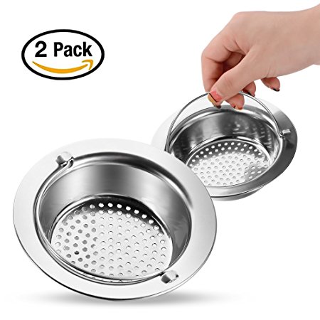 Kitchen Sink Strainer, Fu Store 2 Pieces Stainless Steel Sink Drains Strainers, 4.5" Diameter, Fit for Almost All US Kitchen Sinks