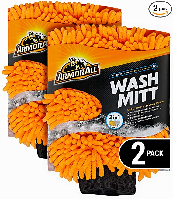 Armor All Microfiber Car Wash Mitt, Cleaner for Bugs or Dirt, for Cars & Truck & Motorcycle, 2 Pack, 19453