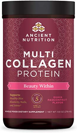 Ancient Nutrition Multi Collagen Protein Powder Beauty Within, Guava Passion Fruit, Formulated by Dr. Josh Axe Flavor, Hydrolyzed Collagen Supplement Supports Hair, Skin & Joints, 24 Servings, 9.8 OZ