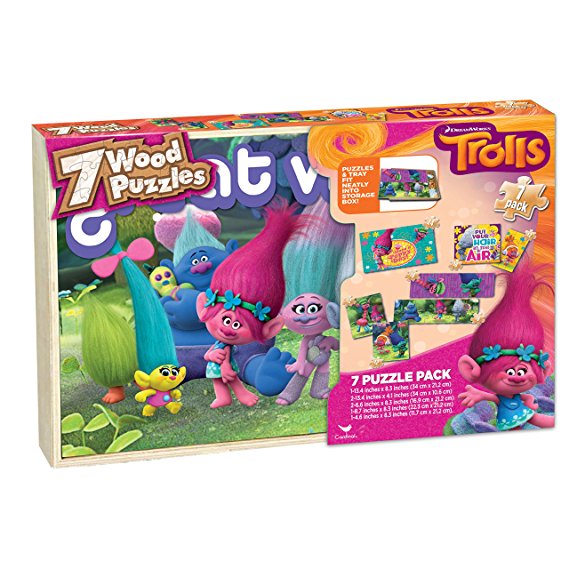Trolls 7 Wood Puzzles In Wooden Storage Box (styles will vary)