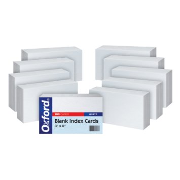 Oxford Blank Index Cards, 3" x 5", White, 10 Packs of 100 (30)