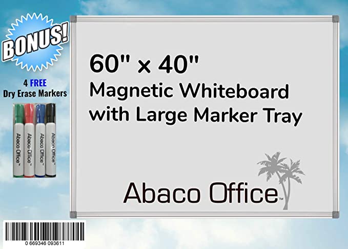 60x40 Inch Premium Magnetic Dry Erase Whiteboard by ABACO OFFICE | Includes 4 Dry Erase Markers   2 Magnets | Light Weight | Home Office, Small Business, Distance Learning, Kids Desk, Home School