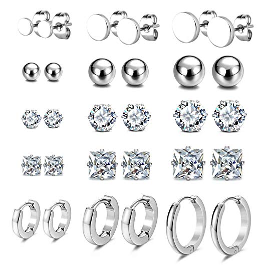 JewelrieShop Stainless Steel Cubic Zirconia Studs Earrings Round Ball Earrings Faux Pearl Earrings Set Hypoallergenic for Women Girls (8 Pairs / 18 pairs)