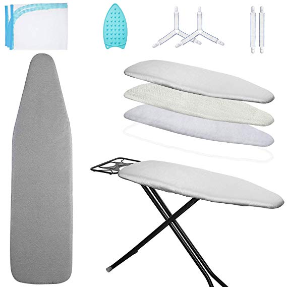 Tatuo Ironing Board Cover and Pad for 15 x 54 Inch Standard Size with 1 Iron Rest Pad, 4 Fasteners and 1 Protective Mesh Cloth Scorch Resistant and Extra Thick